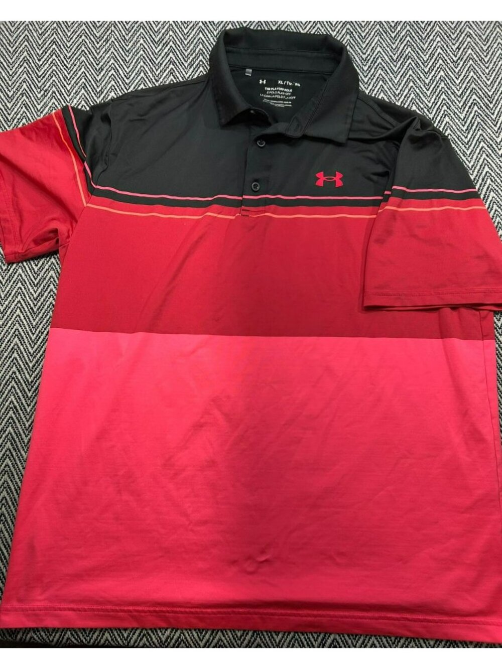 Under Armour Playoff Colorblock Performance Golf Polo Shirt XL Black Red Pink